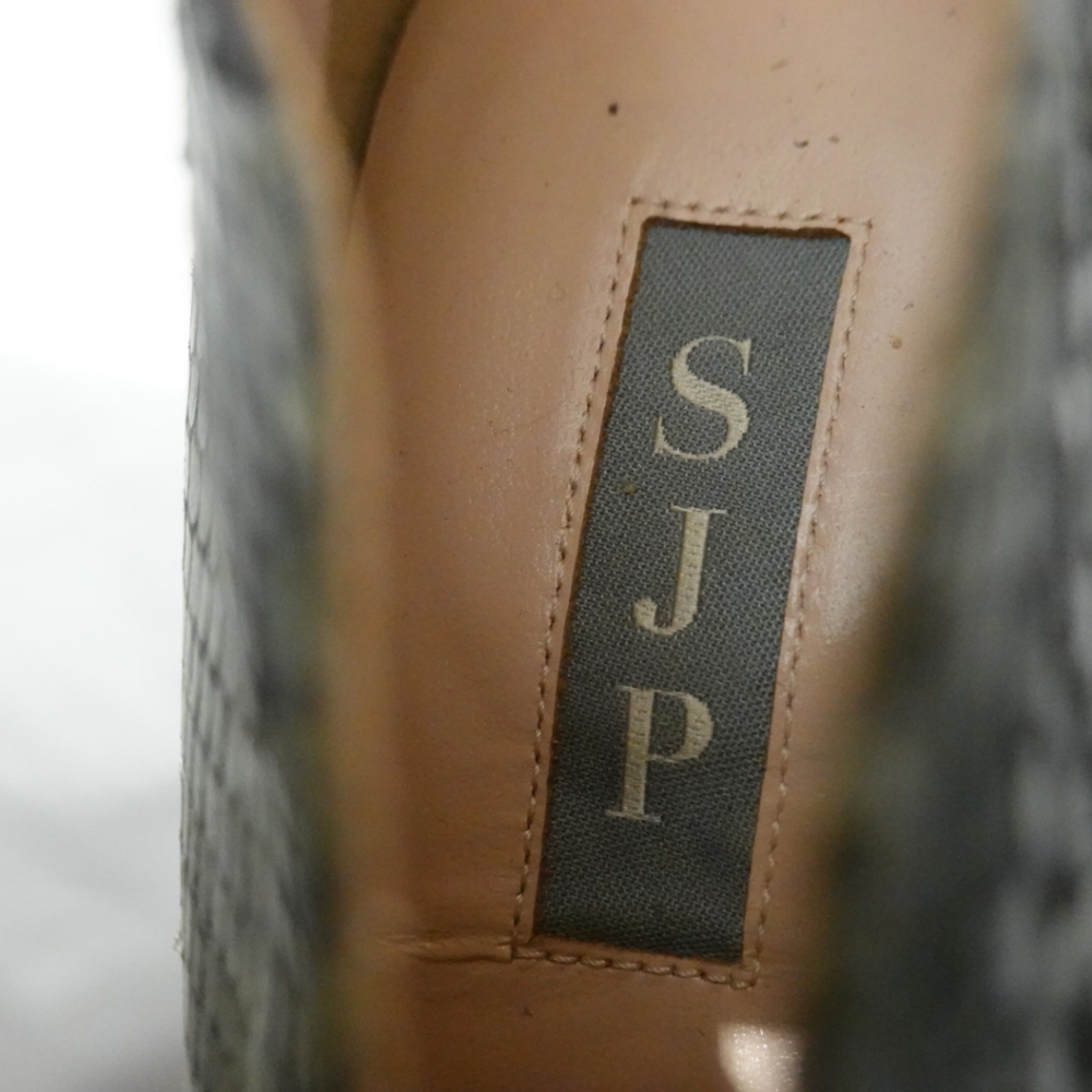 SJP Olive Green & Black Snakeskin Stiletto Heeled Bootie, Size 37½ - Picture 8 of 9